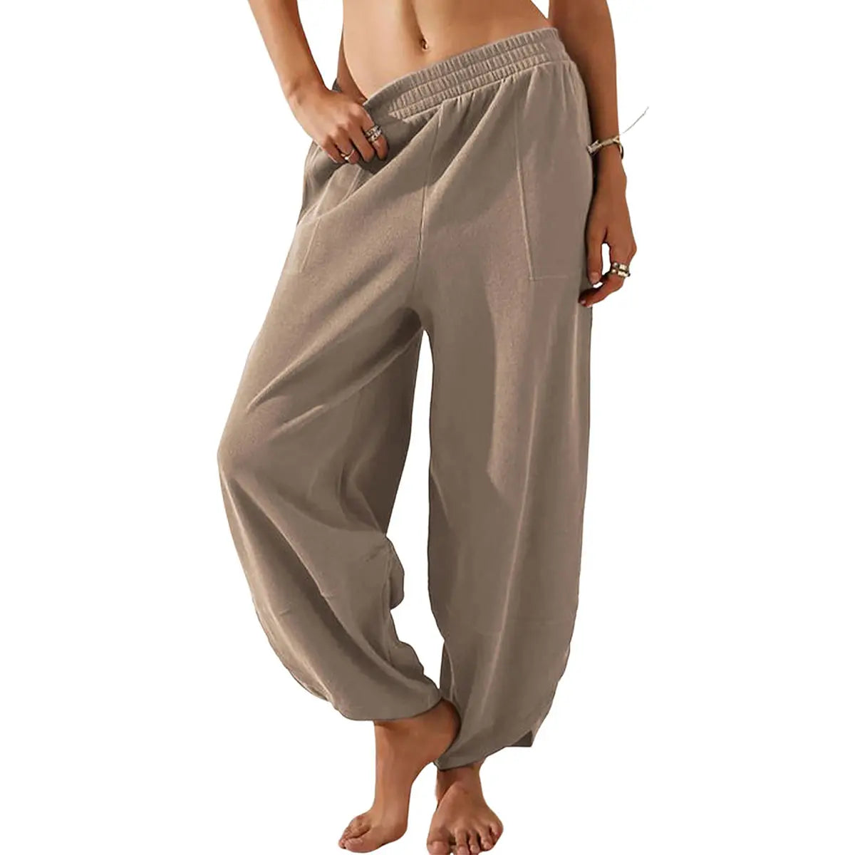 Women's Wide-Leg Harem Pants with Pockets