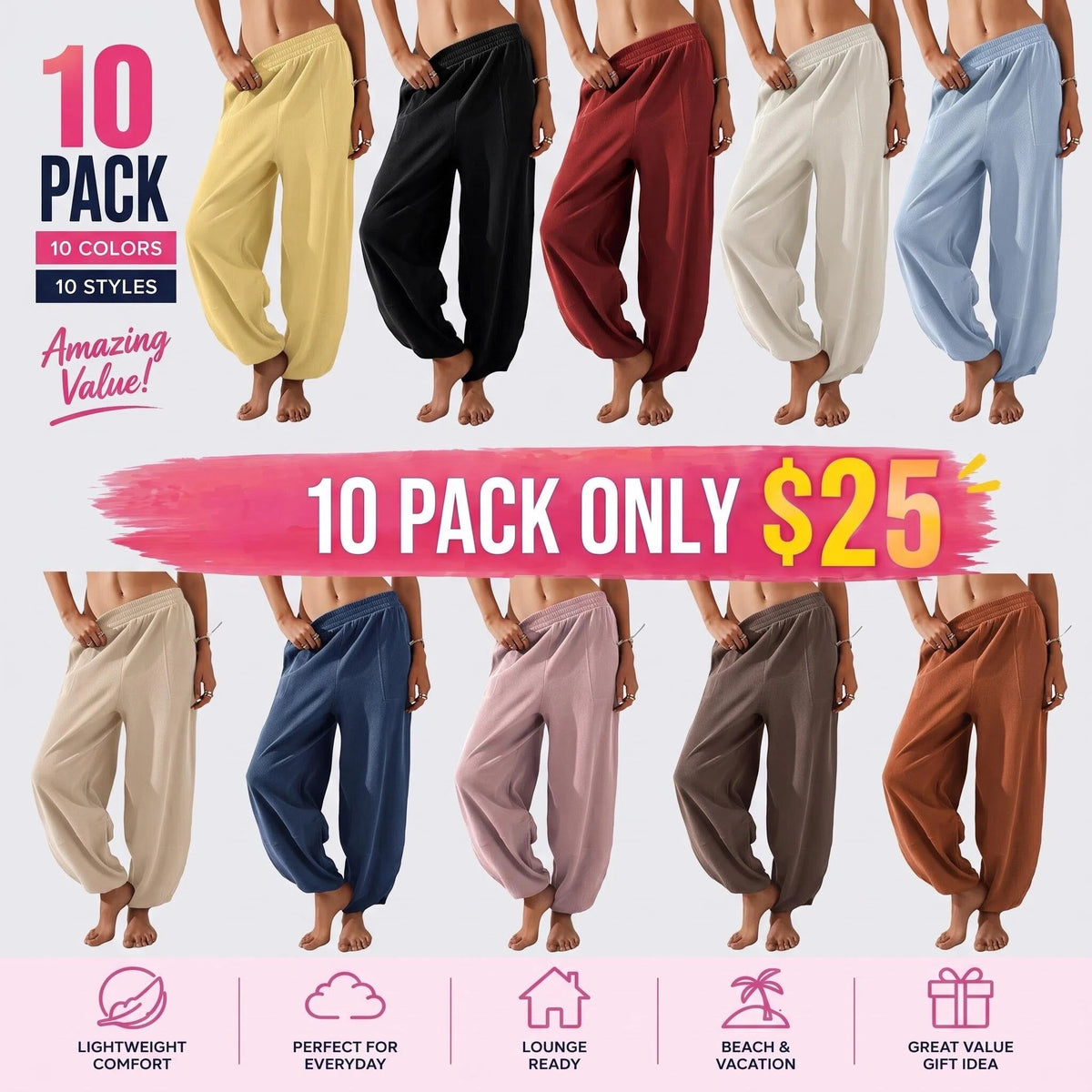 Women's Wide-Leg Harem Pants with Pockets