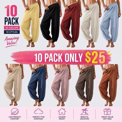 Women's Wide-Leg Harem Pants with Pockets