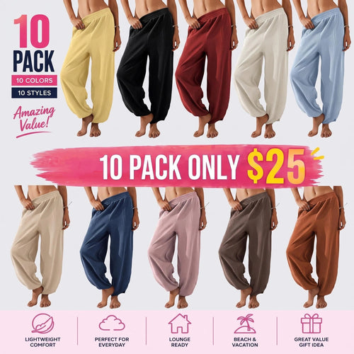 Women's Wide-Leg Harem Pants with Pockets