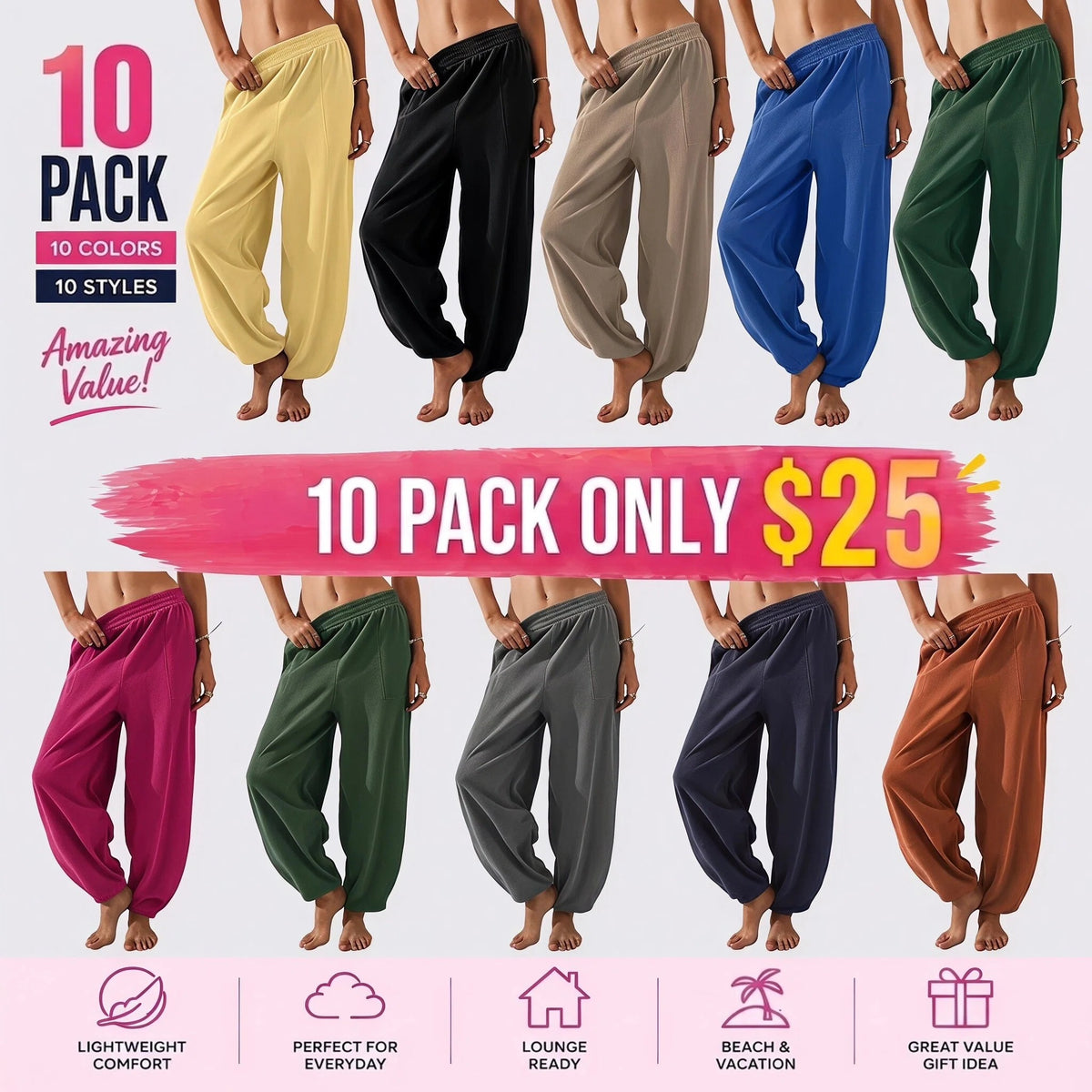 Women's Wide-Leg Harem Pants with Pockets