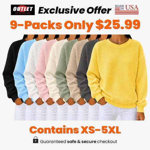 🔥Women's Waffle Knit Crewneck Sweatshirt CLEARANCE SALE