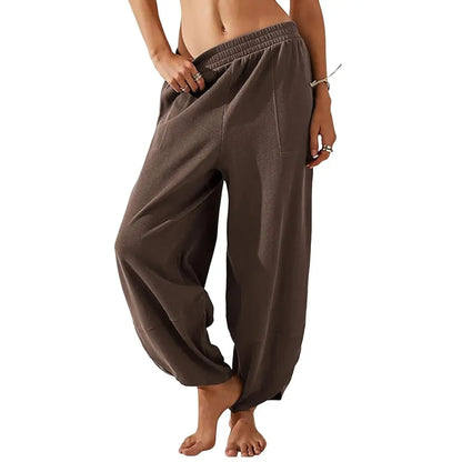 Women's Wide-Leg Harem Pants with Pockets