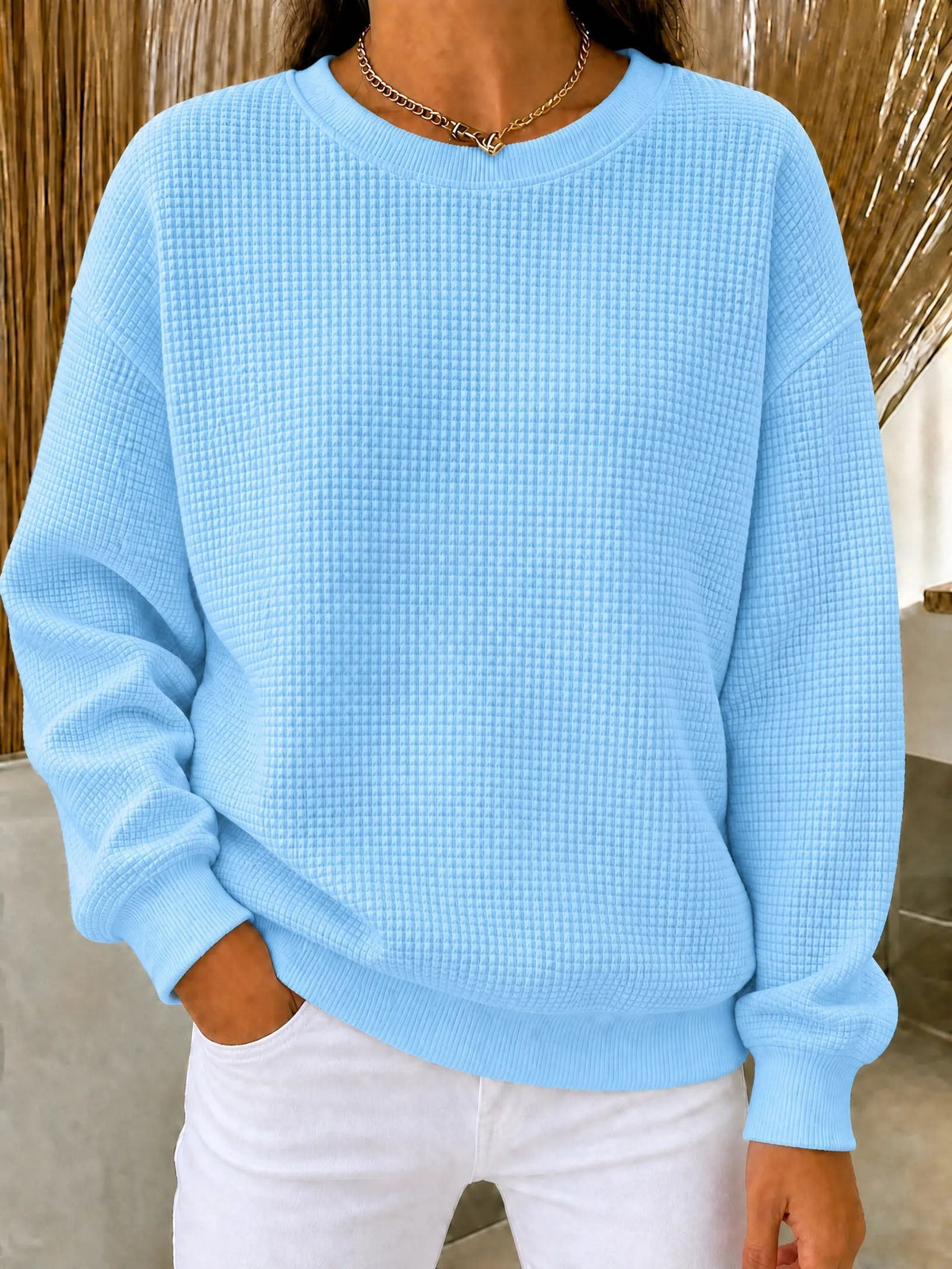 🔥Women's Waffle Knit Crewneck Sweatshirt CLEARANCE SALE
