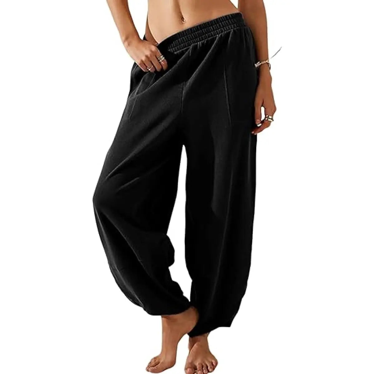 Women's Wide-Leg Harem Pants with Pockets