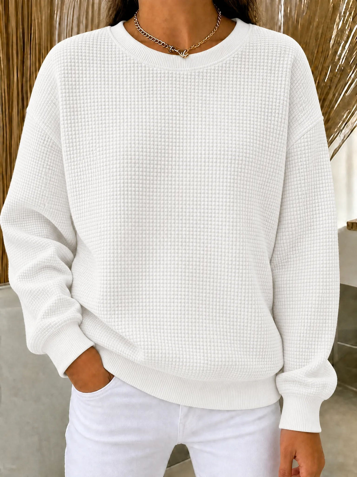 🔥Women's Waffle Knit Crewneck Sweatshirt CLEARANCE SALE