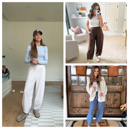 Women's Wide-Leg Harem Pants with Pockets