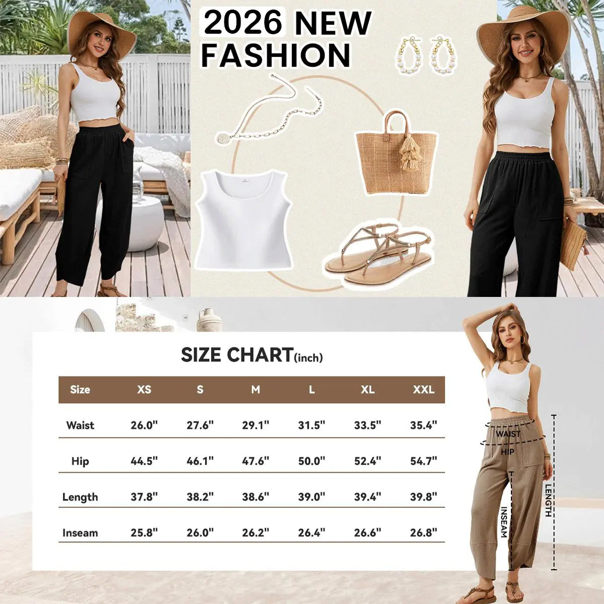 Women's Wide-Leg Harem Pants with Pockets