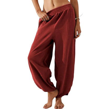 Women's Wide-Leg Harem Pants with Pockets