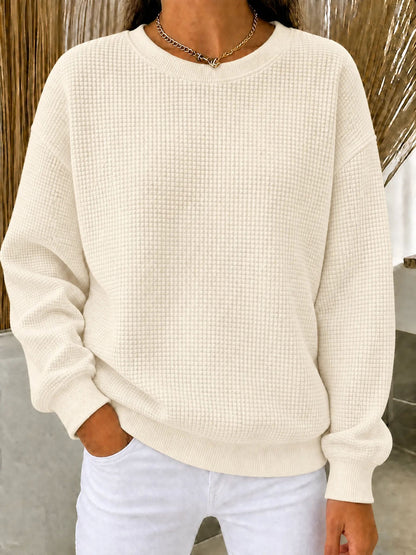 🔥Women's Waffle Knit Crewneck Sweatshirt CLEARANCE SALE