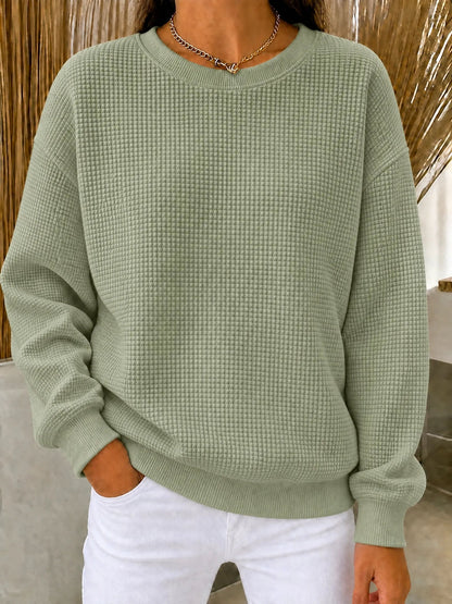 🔥Women's Waffle Knit Crewneck Sweatshirt CLEARANCE SALE