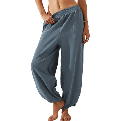 Women's Wide-Leg Harem Pants with Pockets