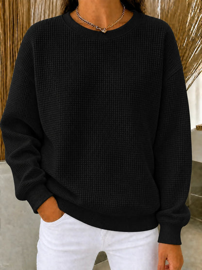 🔥Women's Waffle Knit Crewneck Sweatshirt CLEARANCE SALE