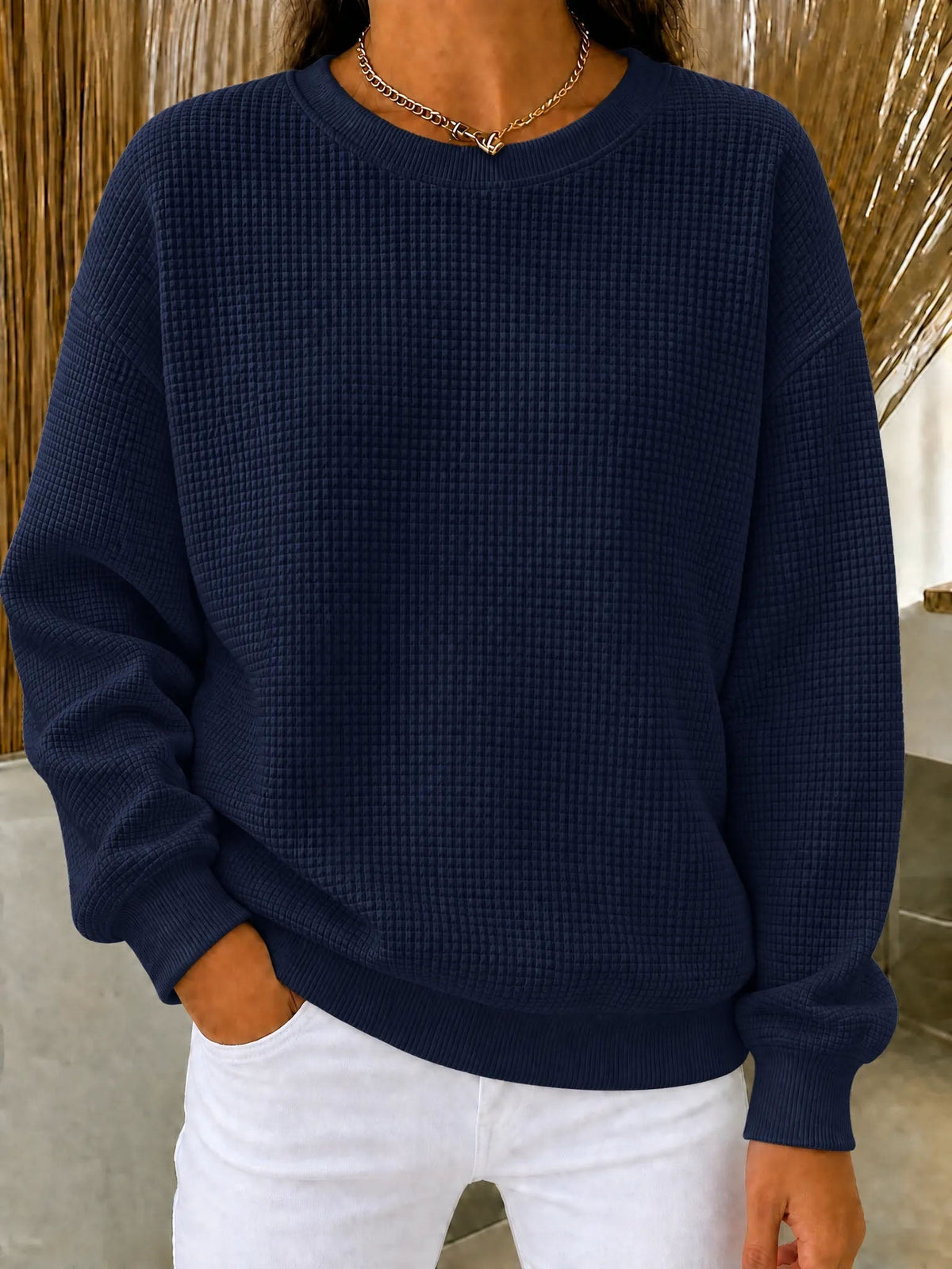 🔥Women's Waffle Knit Crewneck Sweatshirt CLEARANCE SALE