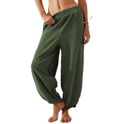 Women's Wide-Leg Harem Pants with Pockets